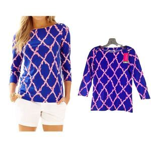 NEW Lilly Pulitzer Alida Top Blue Deep Dive‎ Print SIZE XS Pink And Blue Top $68